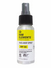 A spray bottle of Raw Elements: SPF 50 Mineral Sunscreen Spray designed for face and body application.