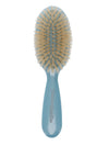 A blue toddler hair brush with natural boar bristles.