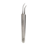 Pair of silver tick tweezers on a white background