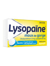 Packaging of Lysopaine lozenges with indication for sore throat, mouth sores, and mouth ulcers.